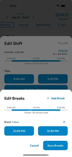 Edit Shifts and Manage Breaks